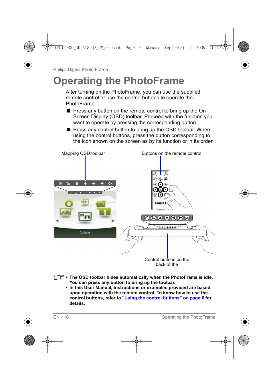 Operating the photoframe | Philips SPF3410/G7 User Manual | Page 21 / 44