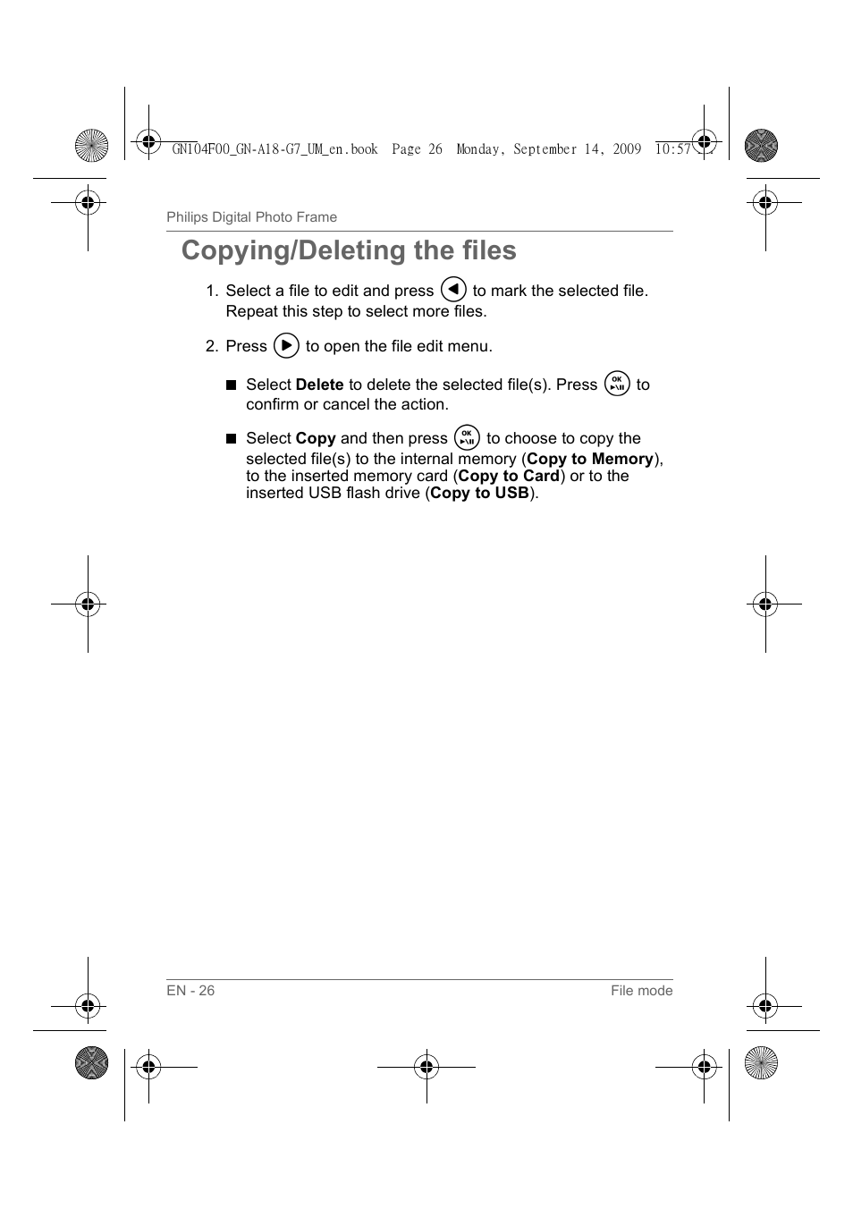 Copying/deleting the files | Philips SPF3410/G7 User Manual | Page 31 / 44
