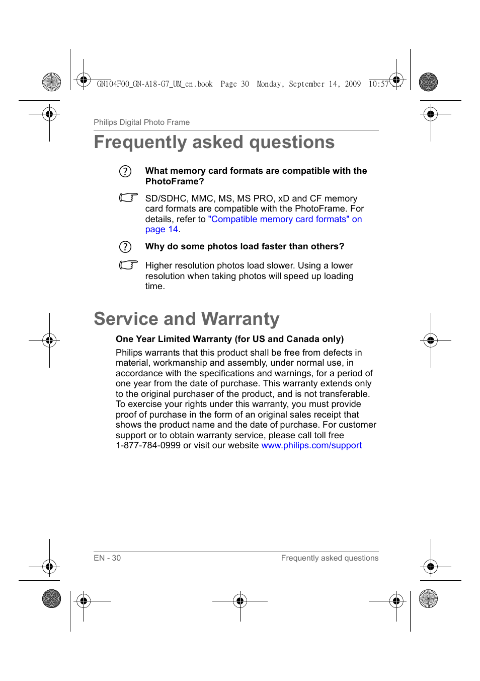 Frequently asked questions, Service and warranty, Frequently asked questions service and warranty | Philips SPF3410/G7 User Manual | Page 35 / 44