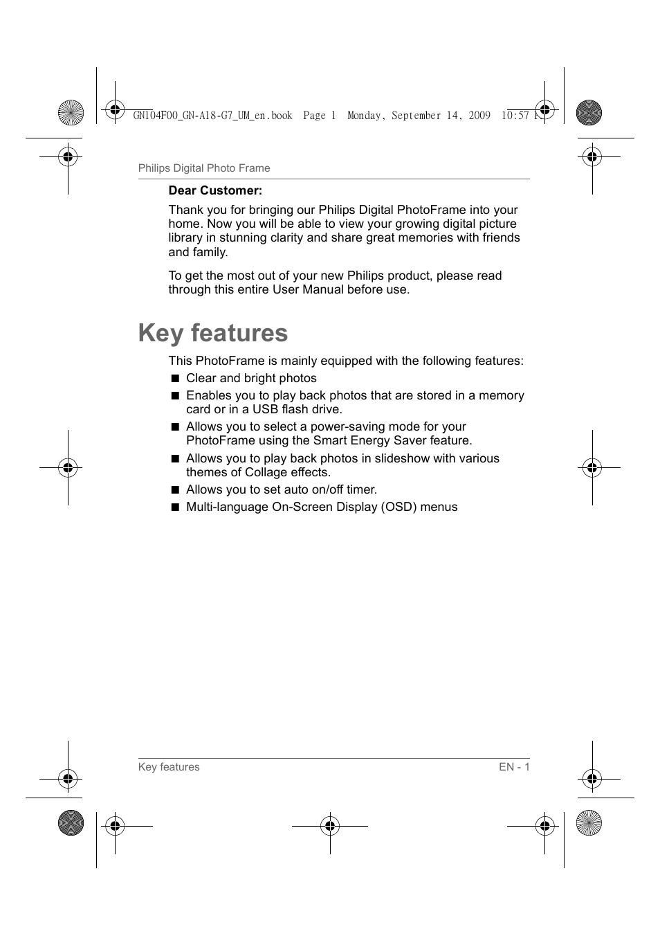Key features | Philips SPF3410/G7 User Manual | Page 6 / 44