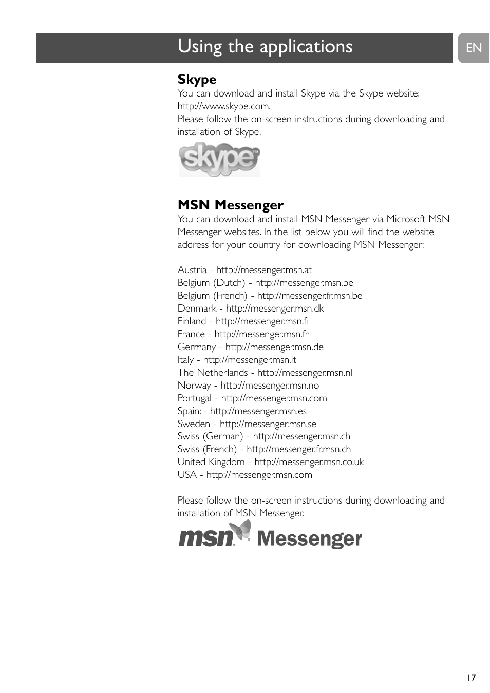 Using the applications | Philips SPC505NC/27 User Manual | Page 17 / 22