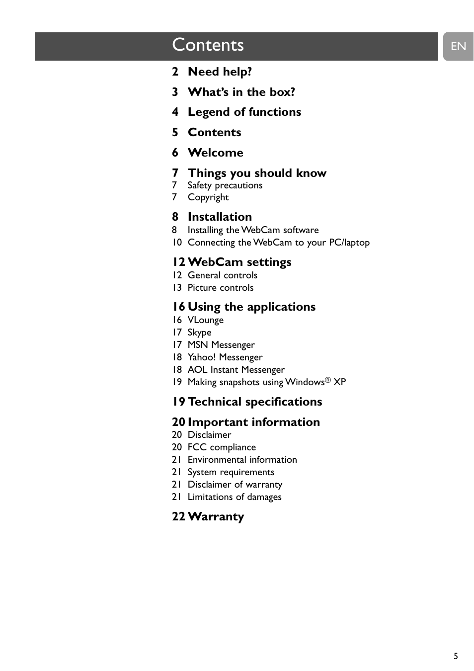 Philips SPC505NC/27 User Manual | Page 5 / 22