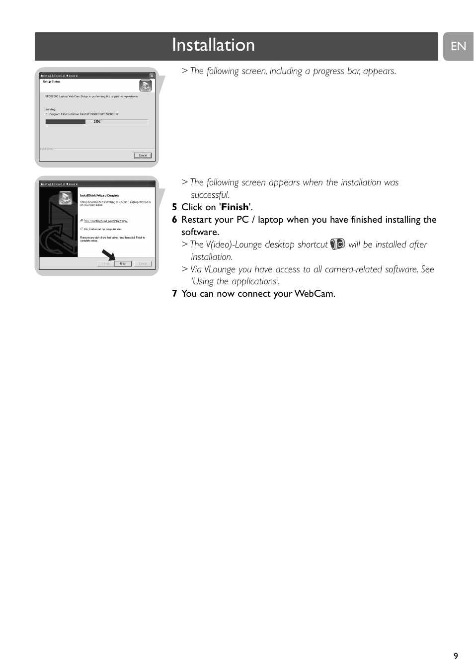 Installation | Philips SPC505NC/27 User Manual | Page 9 / 22
