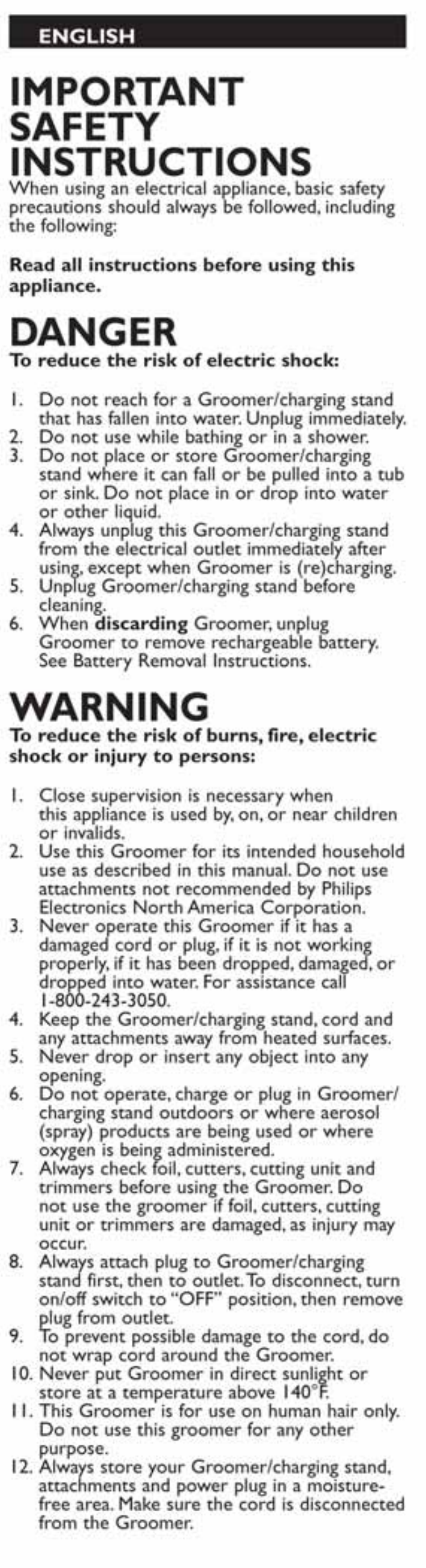 English, Important, Safety | Instructions, Danger, Warning, Important safety instructions | Philips g380 User Manual | Page 2 / 17