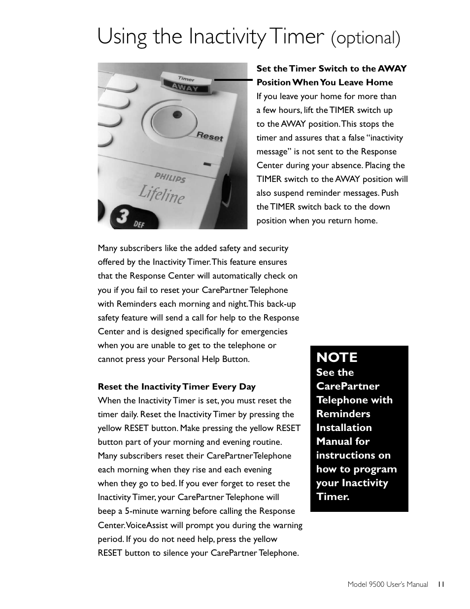 Using the inactivity timer, Optional) | Philips AT 9500 User Manual | Page 11 / 20