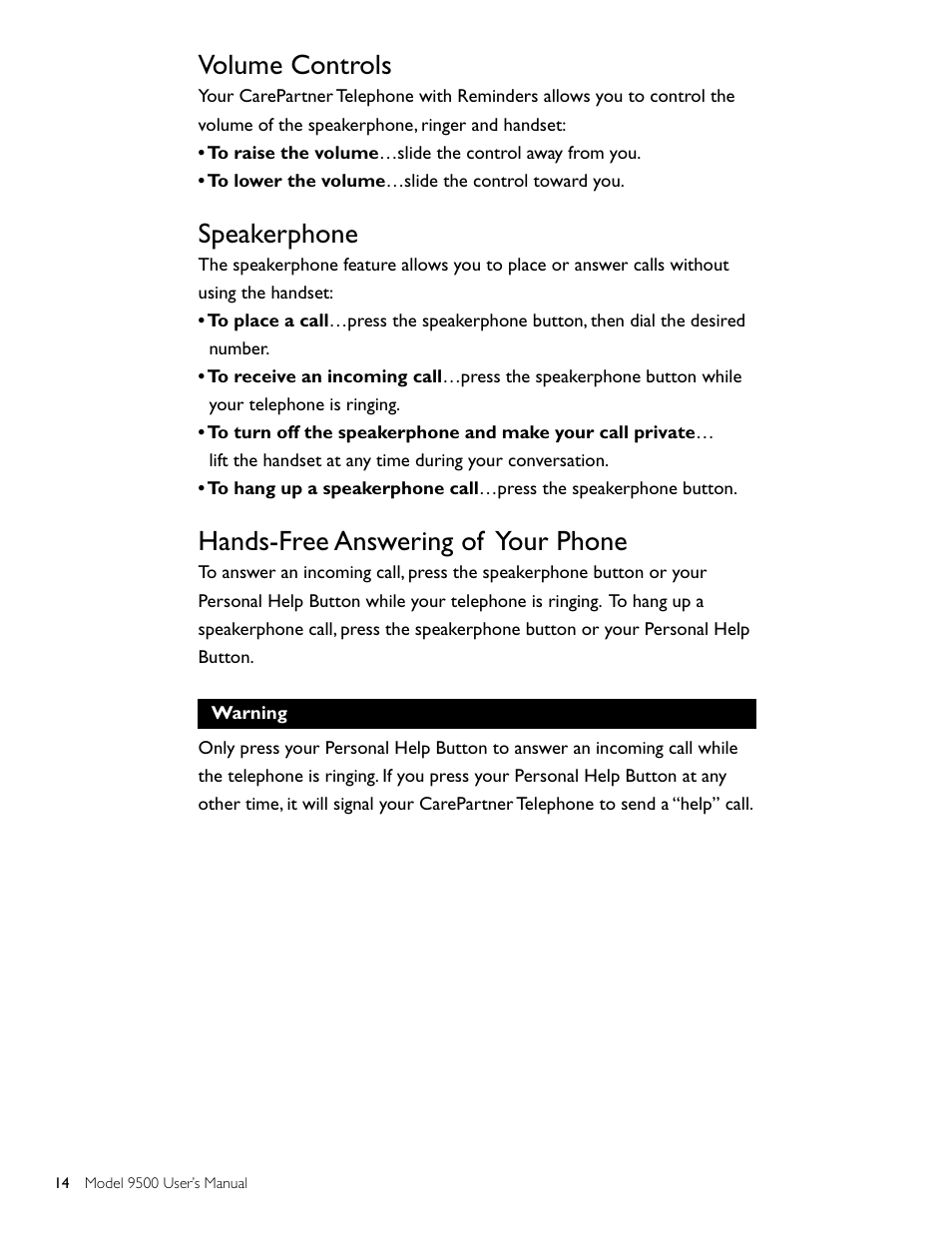 Volume controls, Speakerphone, Hands-free answering of your phone | Philips AT 9500 User Manual | Page 14 / 20