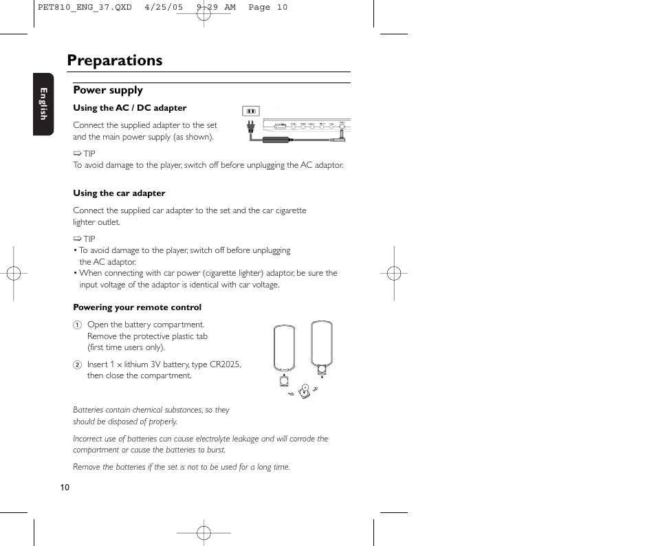 Preparations | Philips PET810/37B User Manual | Page 14 / 30