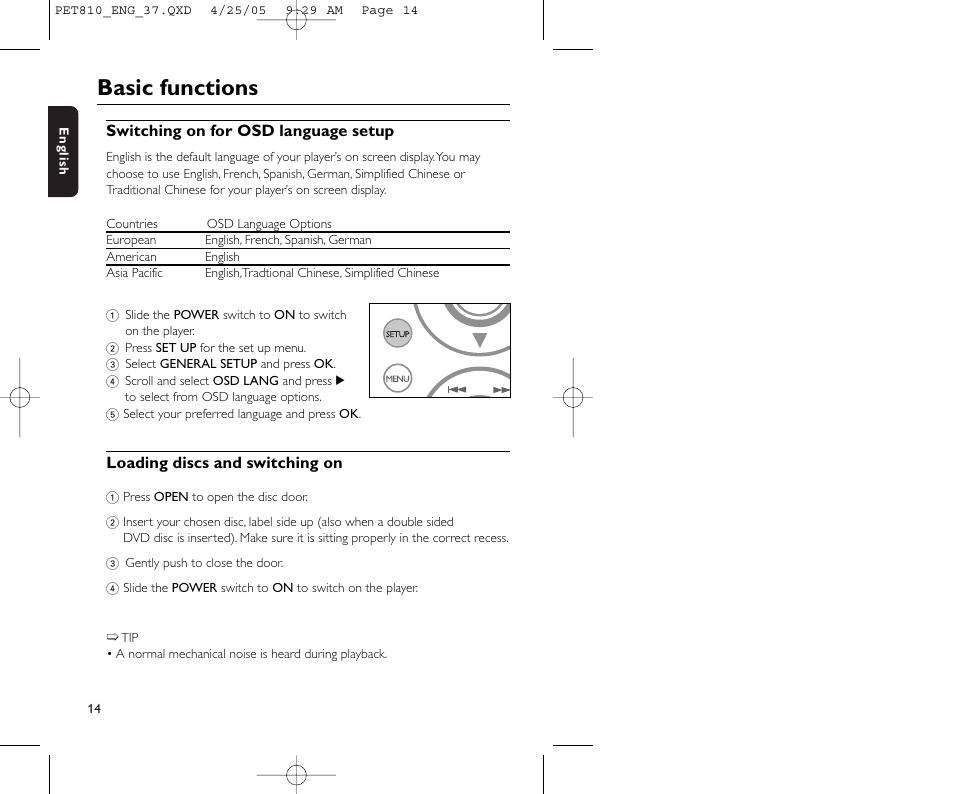 Basic functions | Philips PET810/37B User Manual | Page 18 / 30