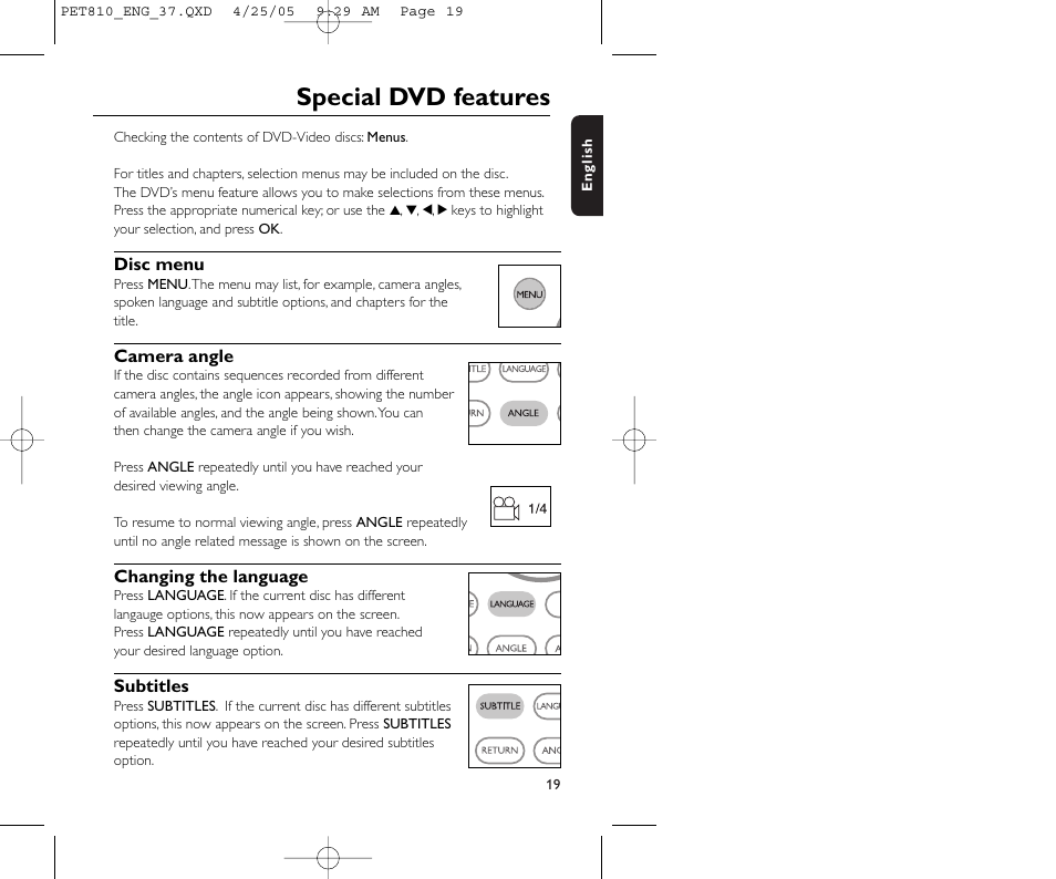 Special dvd features | Philips PET810/37B User Manual | Page 23 / 30