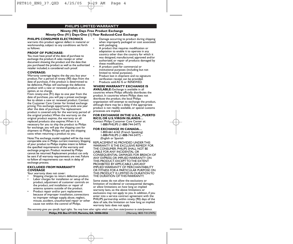 Philips PET810/37B User Manual | Page 4 / 30