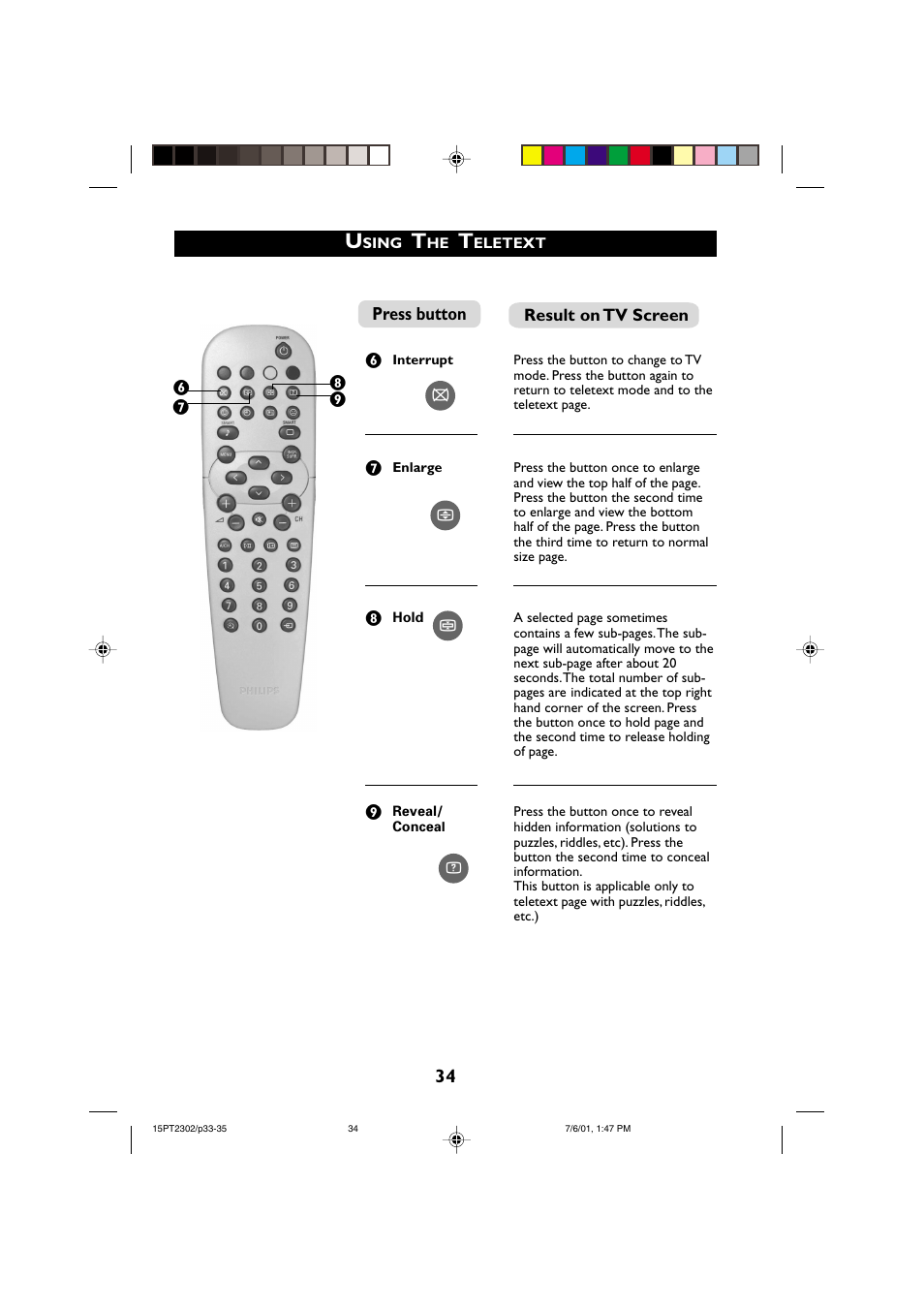 34 press button | Philips 15PT2302 User Manual | Page 34 / 35