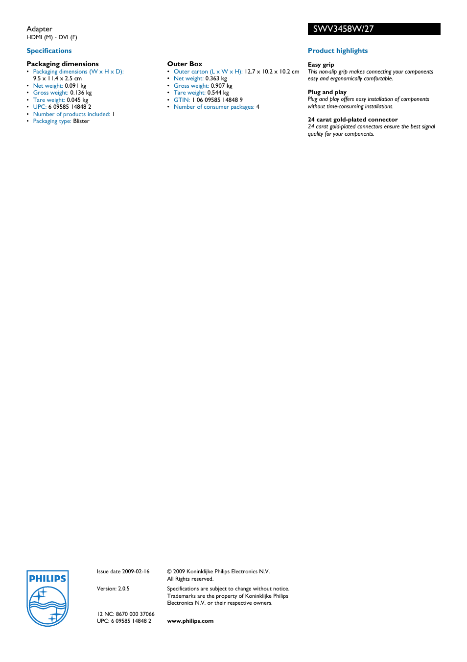 Philips SWV3458W/27 User Manual | Page 2 / 2