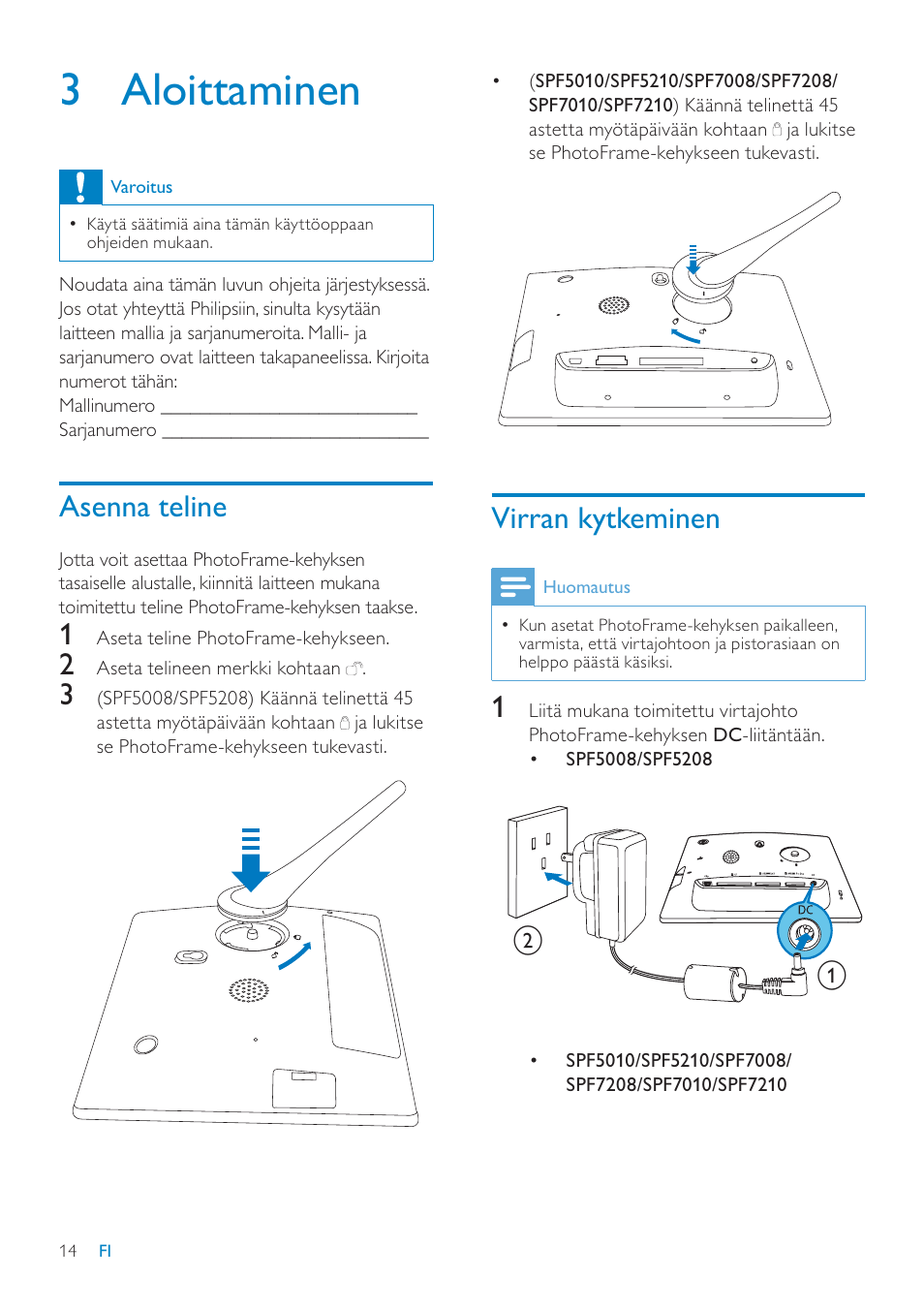 3 aloittaminen | Philips SPF7208 User Manual | Page 14 / 60