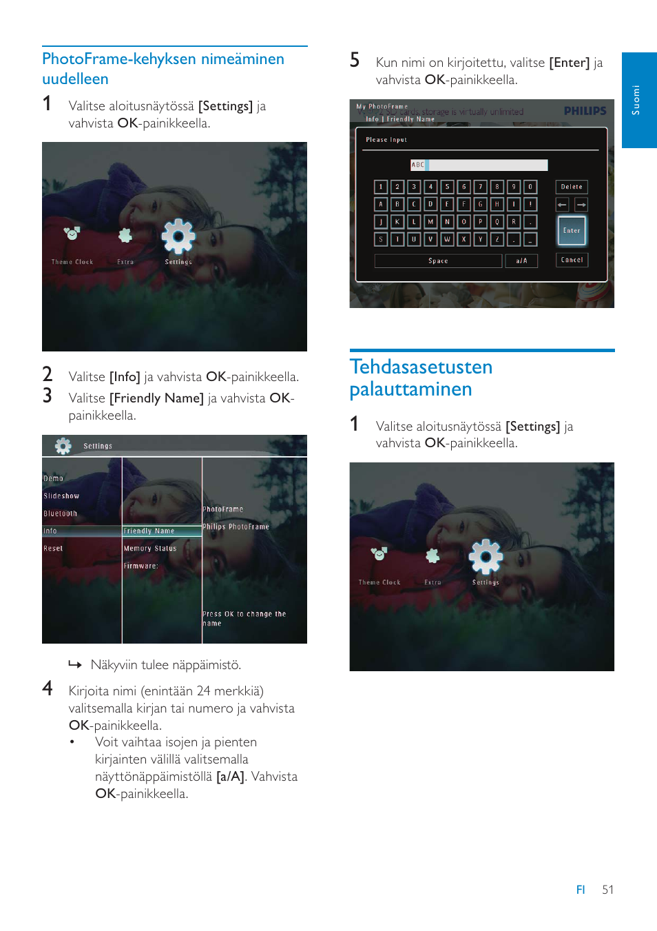 Tehdasasetusten palauttaminen 1 | Philips SPF7208 User Manual | Page 51 / 60
