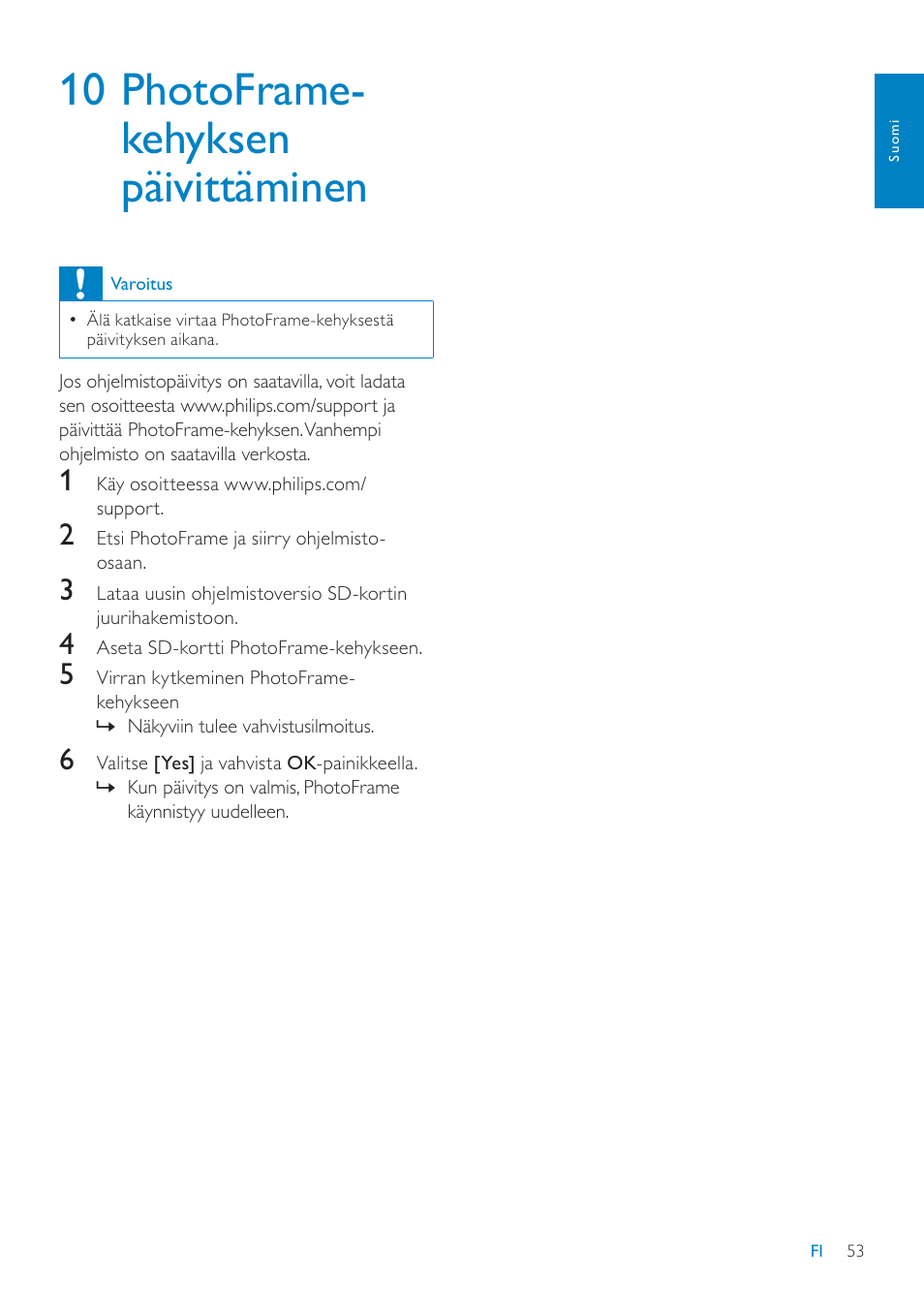 10 photoframe- kehyksen päivittäminen | Philips SPF7208 User Manual | Page 53 / 60