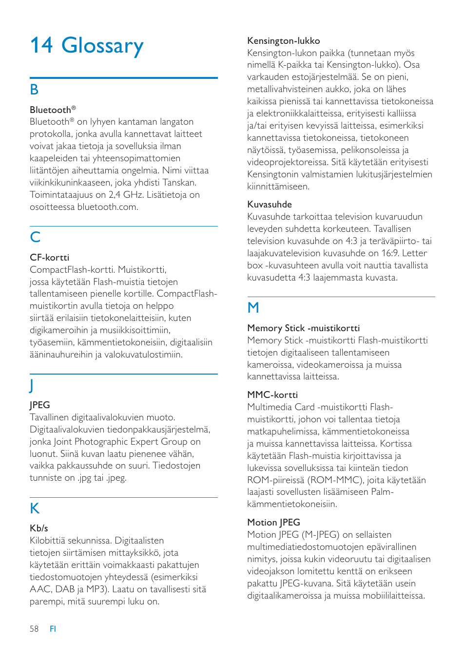 14 glossary | Philips SPF7208 User Manual | Page 58 / 60