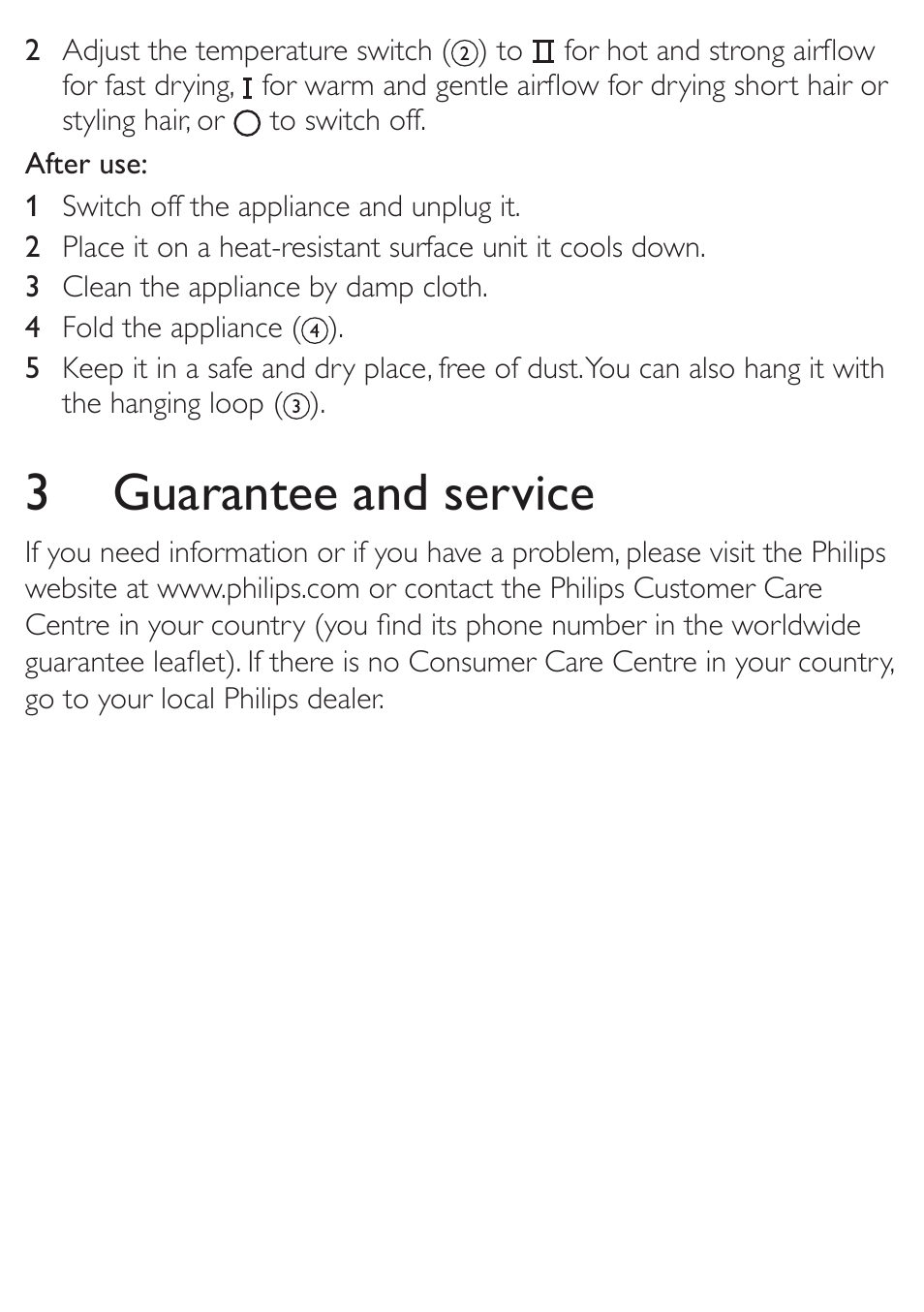 3 guarantee and service | Philips HP8102 User Manual | Page 5 / 6