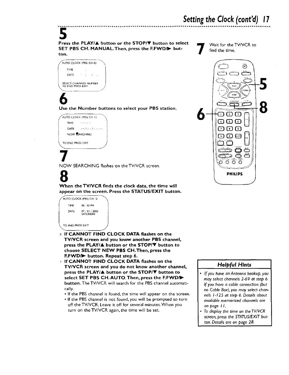 Setting the clock (contad) 1 7 | Philips CCB 134AT User Manual | Page 17 / 68