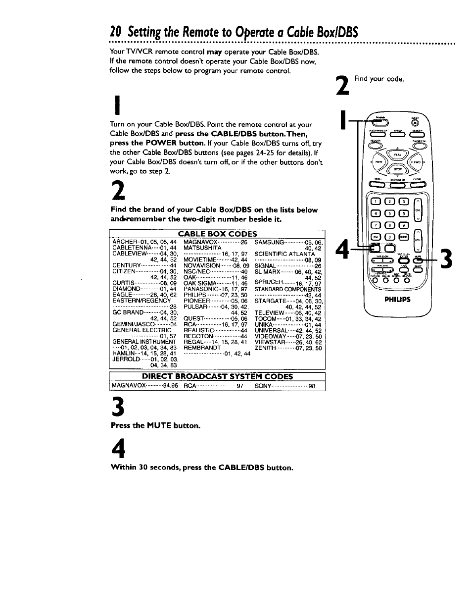 20 setting the remote to operate a cable boxidbs | Philips CCB 134AT User Manual | Page 20 / 68