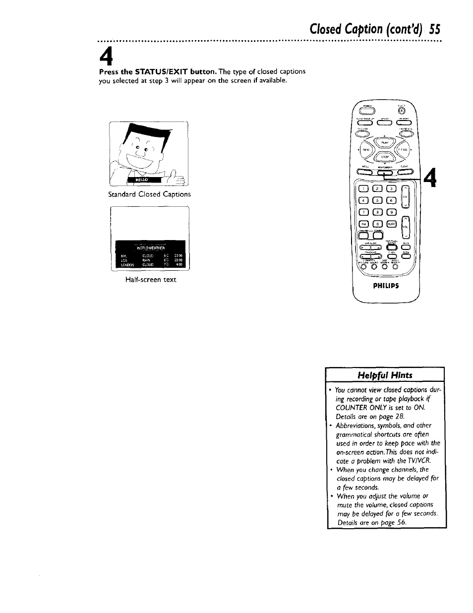 Closed caption (cont'd) ss | Philips CCB 134AT User Manual | Page 55 / 68
