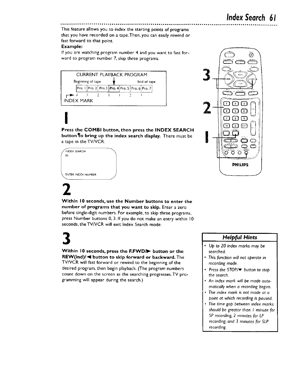 Example, Index search 61 | Philips CCB 134AT User Manual | Page 61 / 68