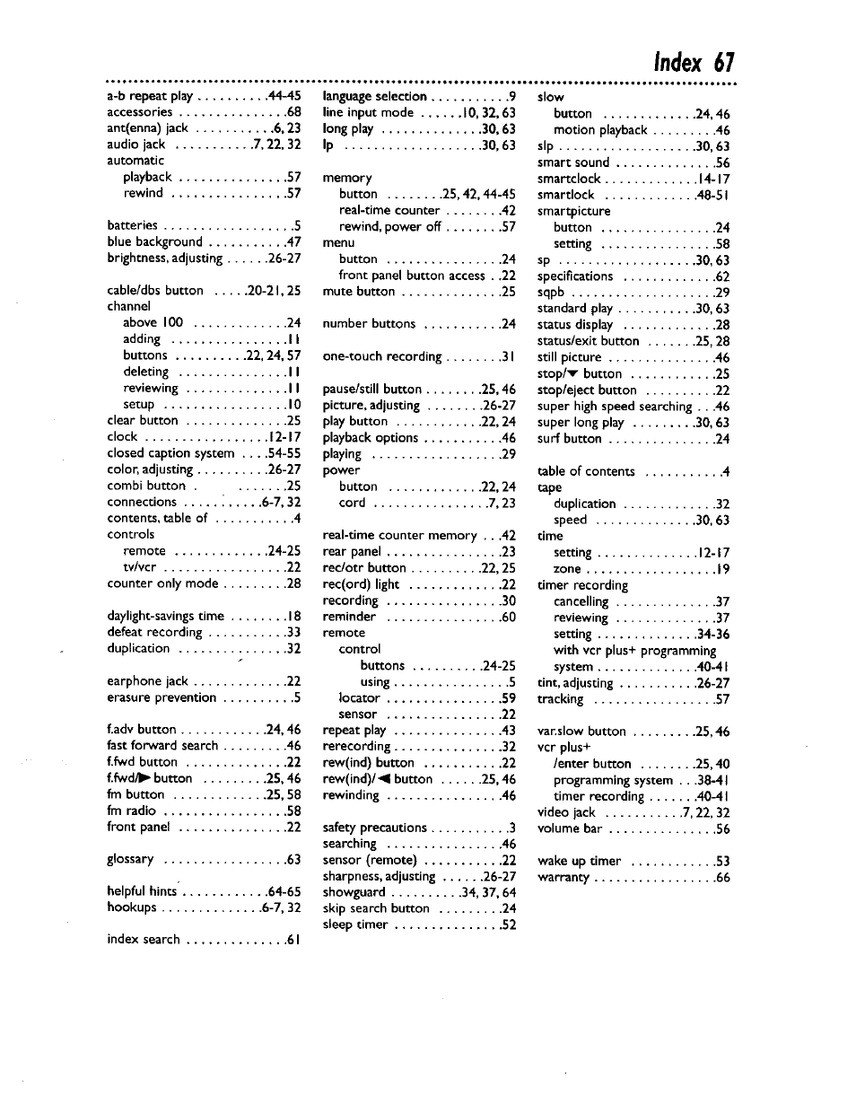 Index 67 | Philips CCB 134AT User Manual | Page 67 / 68