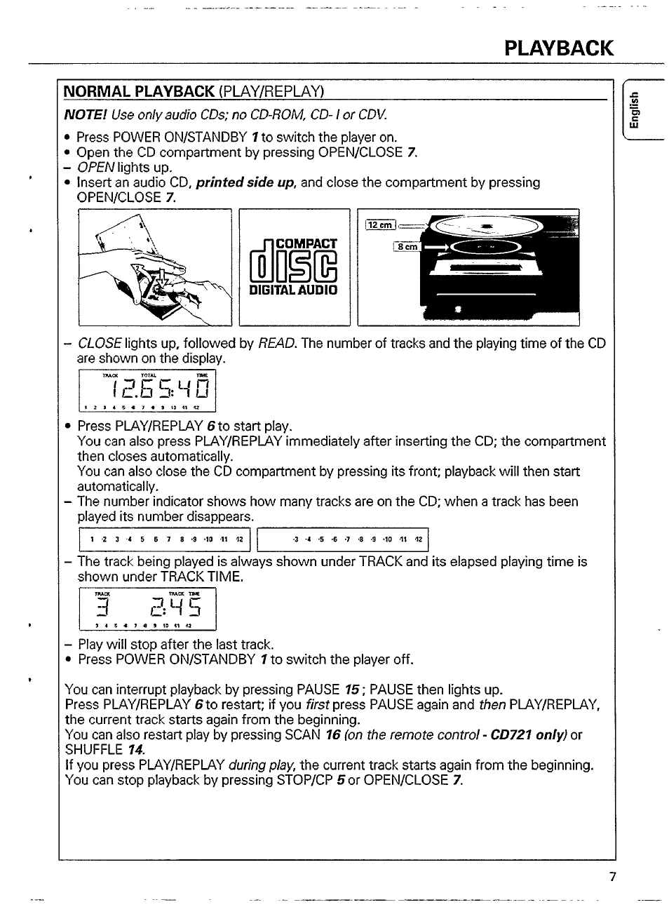 Playback, Normal playback, 9 ‘10 'll | 10 'll '12 | Philips CD 721 User Manual | Page 7 / 14