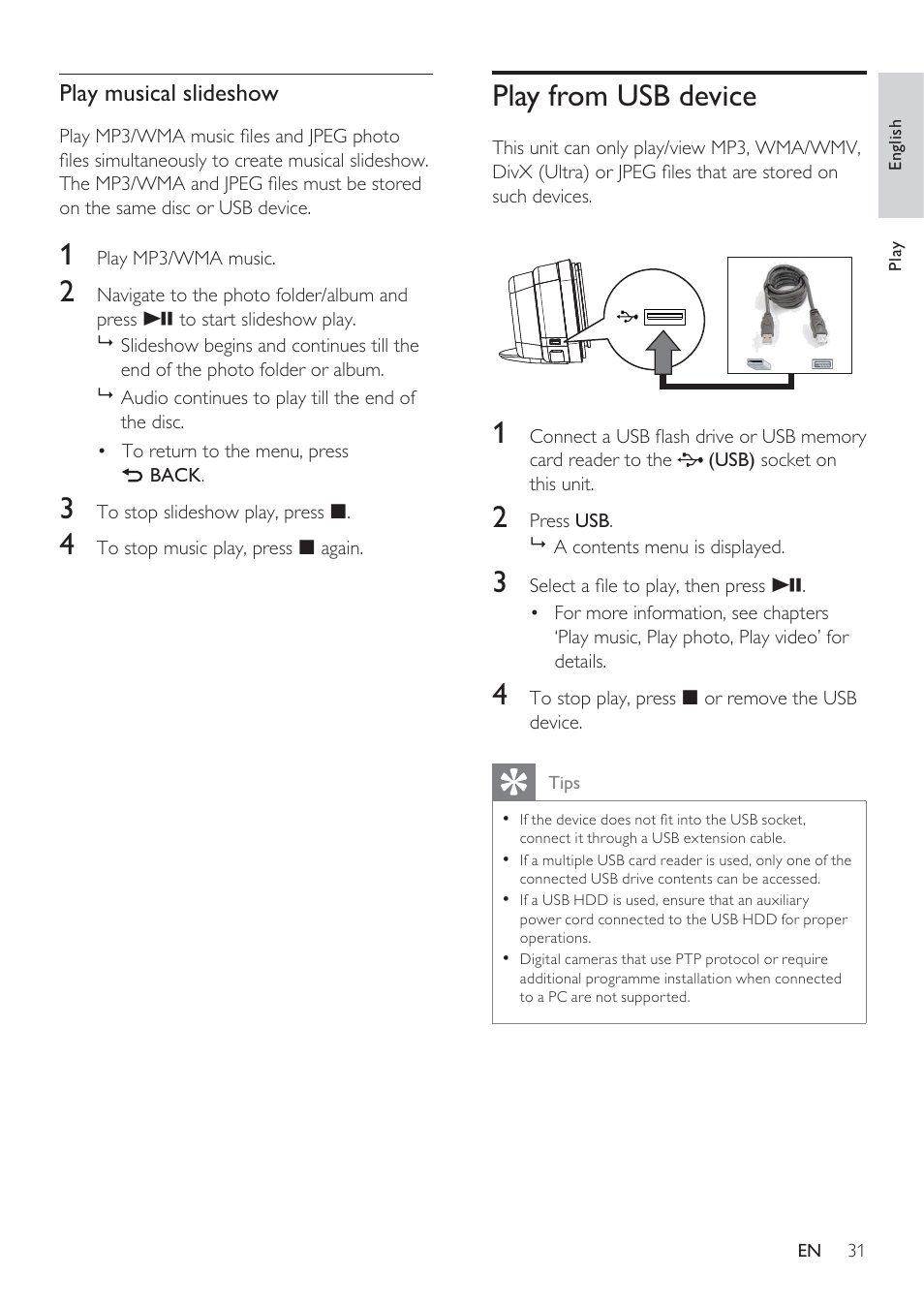 Play from usb device | Philips HTS8141/12 User Manual | Page 31 / 51