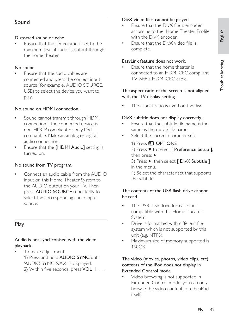 Sound, Play | Philips HTS8141/12 User Manual | Page 49 / 51