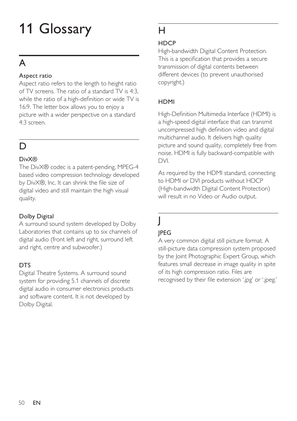 11 glossary | Philips HTS8141/12 User Manual | Page 50 / 51