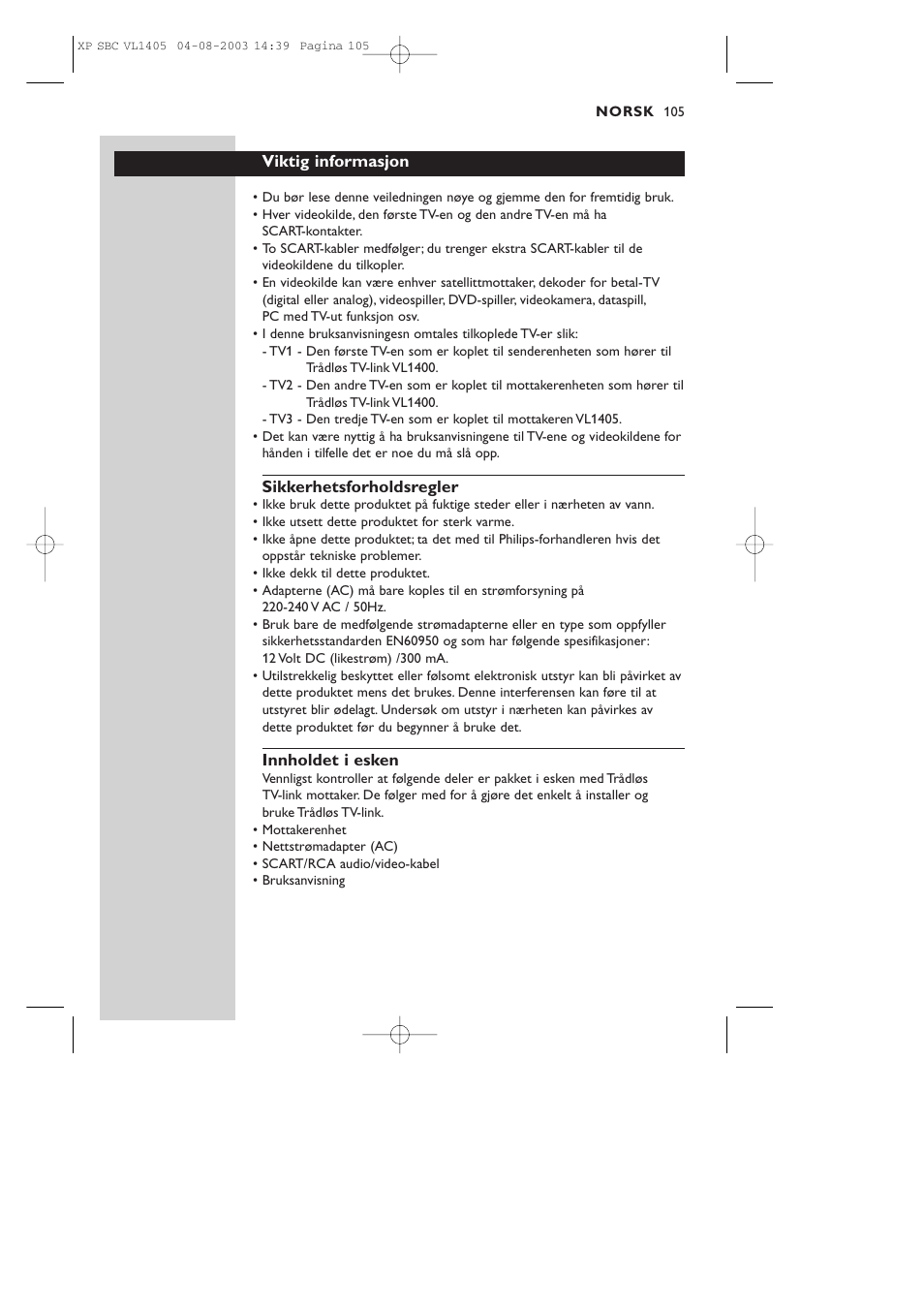 Philips VL1405 User Manual | Page 105 / 124