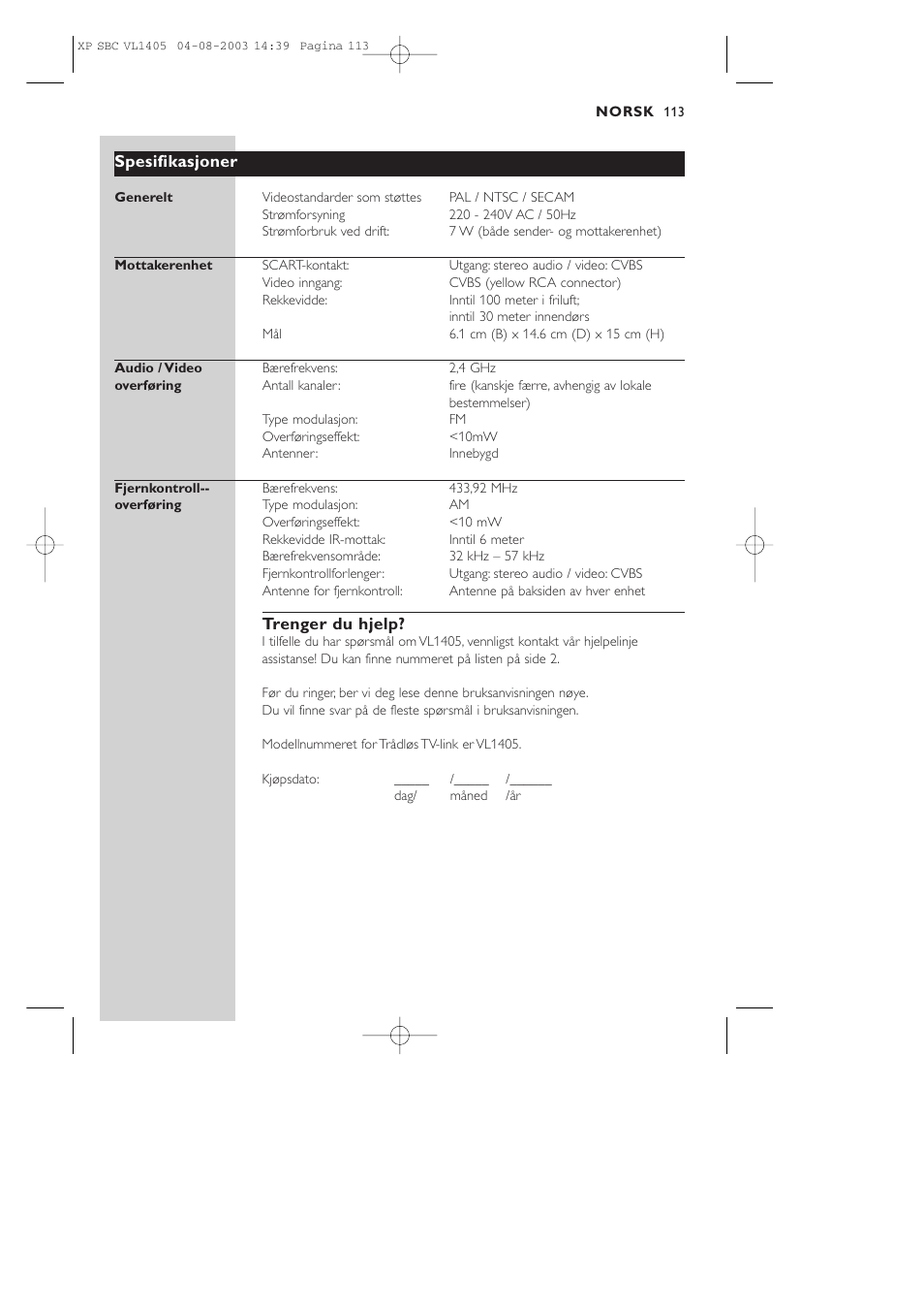 Philips VL1405 User Manual | Page 113 / 124