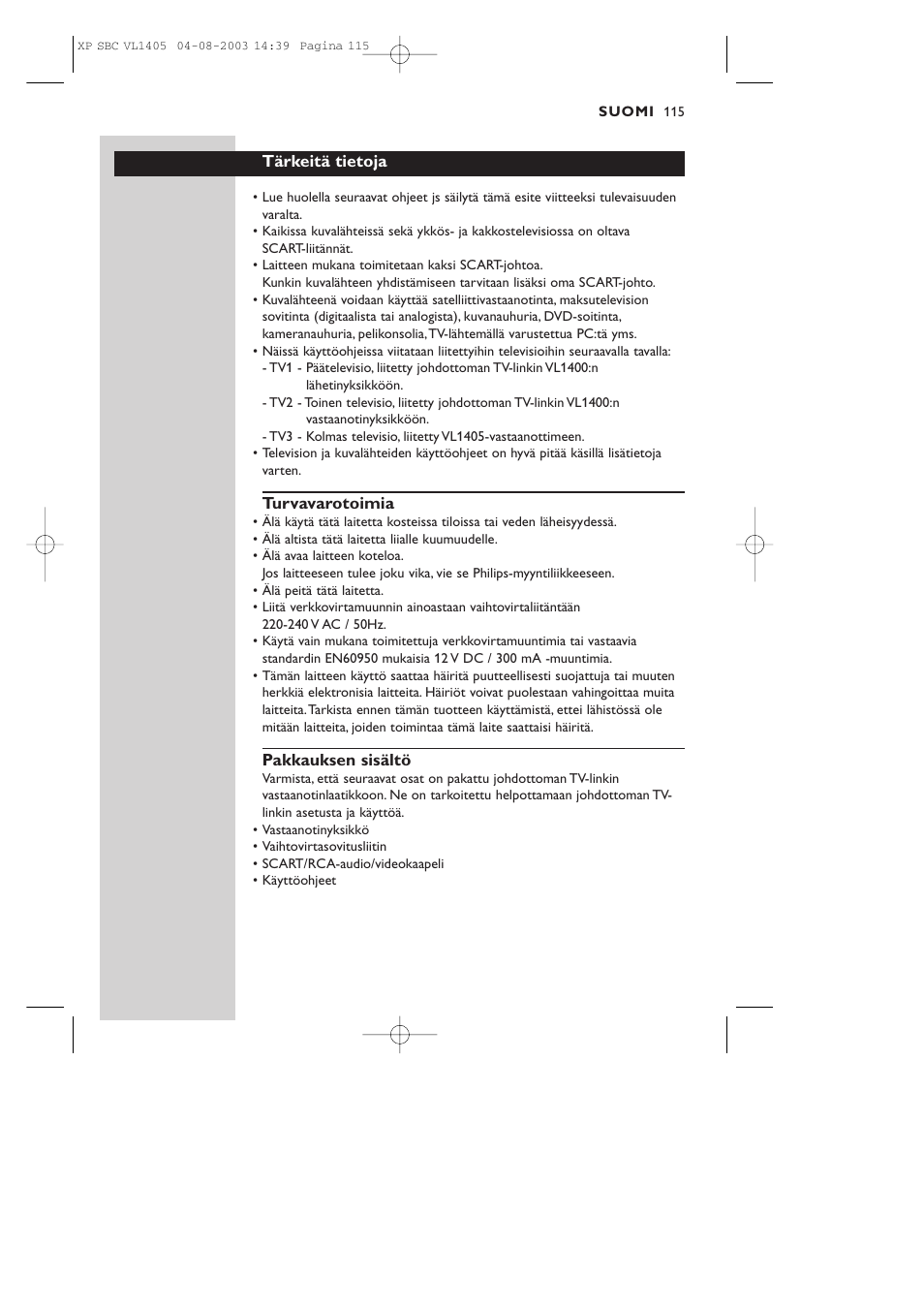 Philips VL1405 User Manual | Page 115 / 124