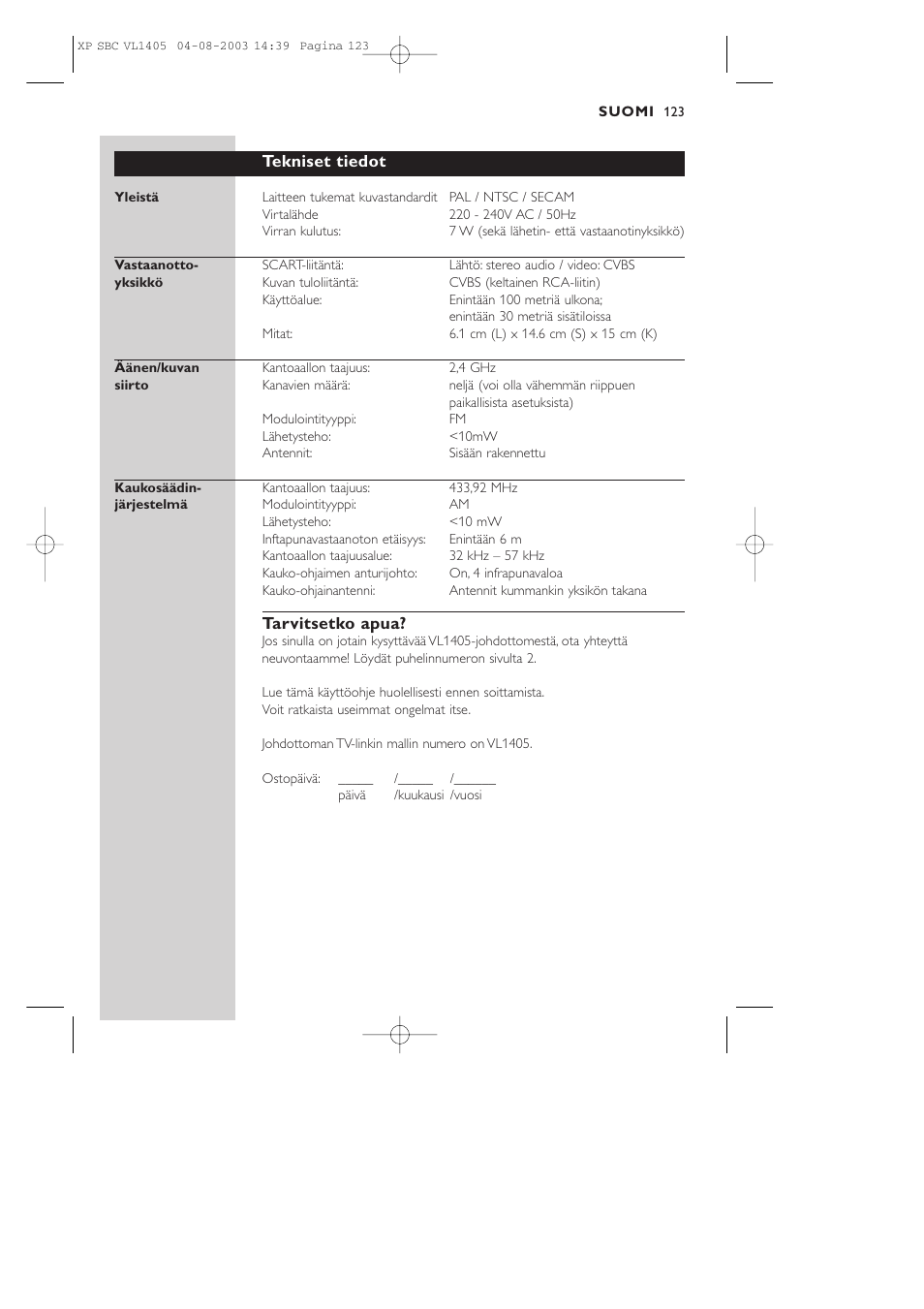 Philips VL1405 User Manual | Page 123 / 124