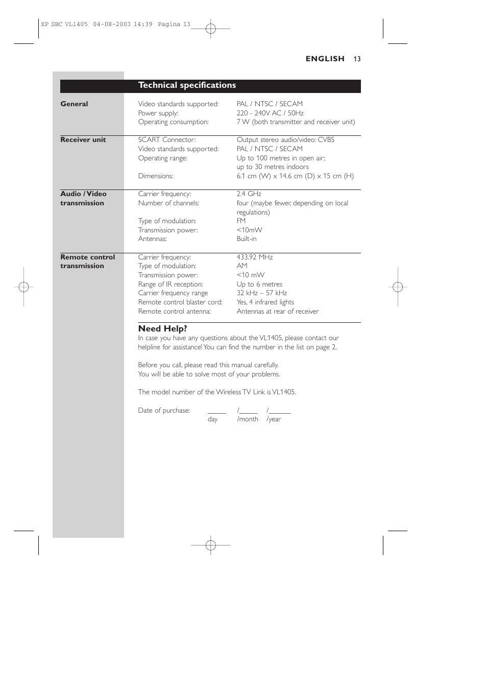 Philips VL1405 User Manual | Page 13 / 124