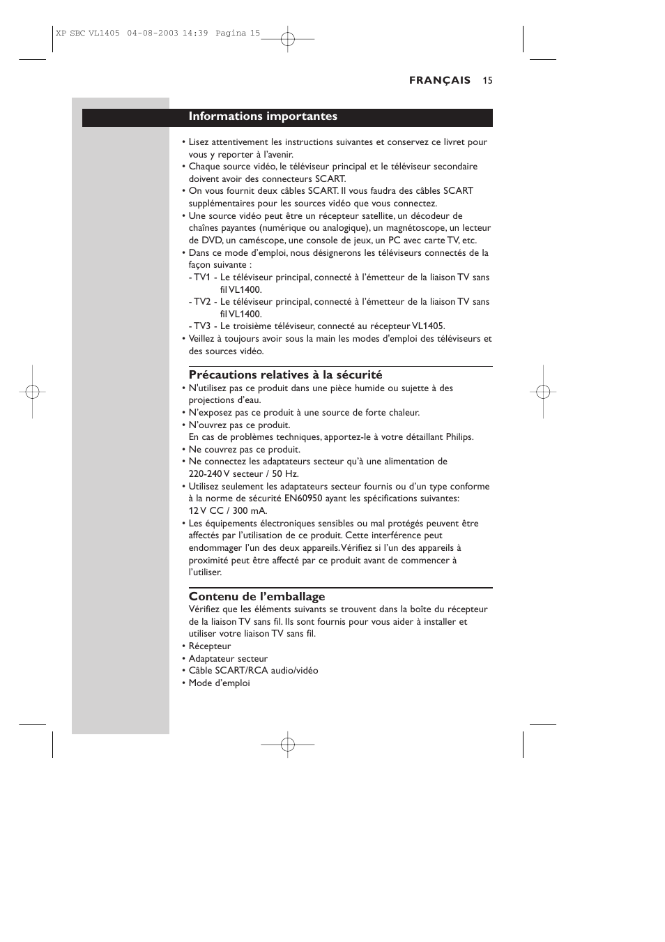 Philips VL1405 User Manual | Page 15 / 124