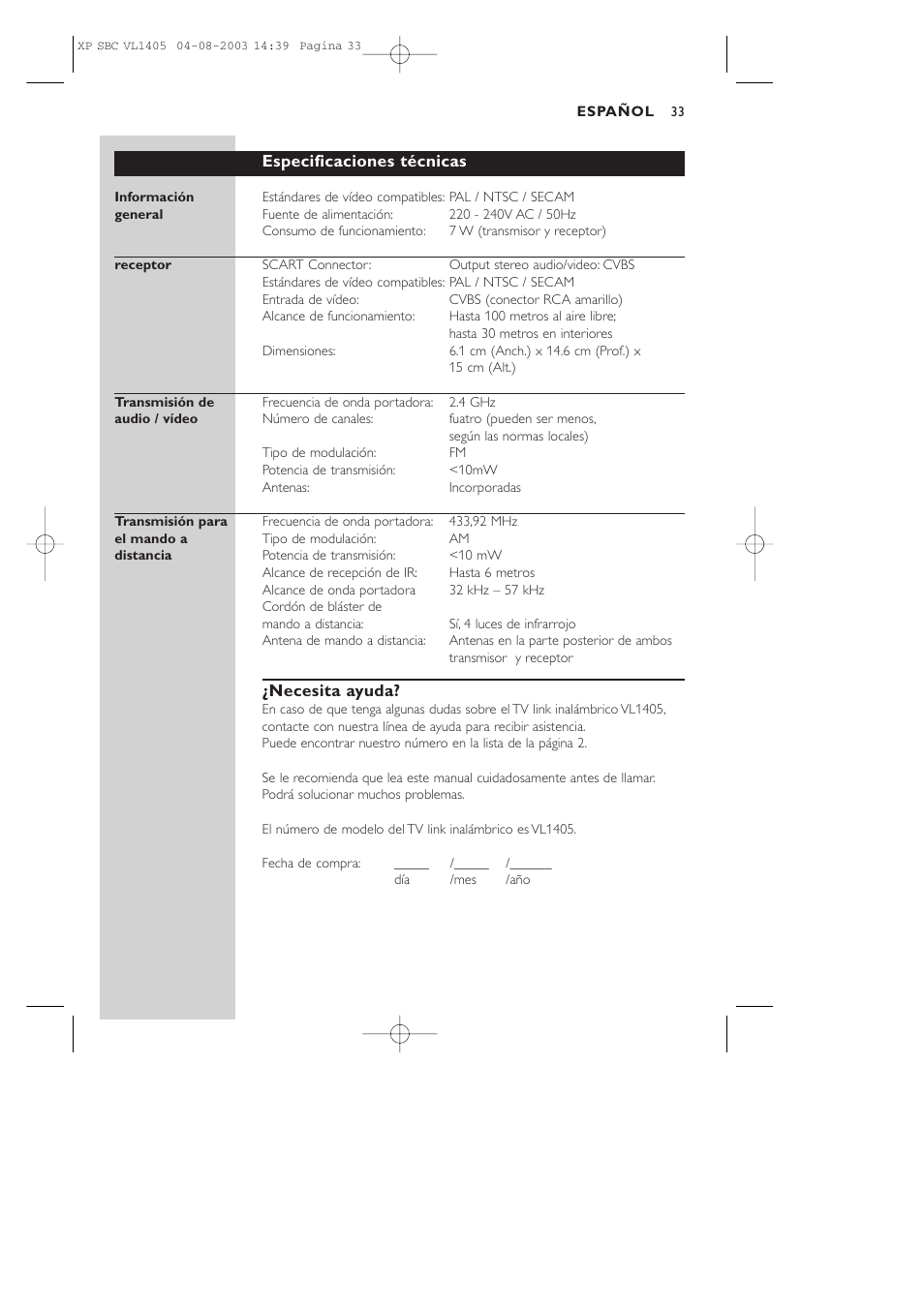 Philips VL1405 User Manual | Page 33 / 124