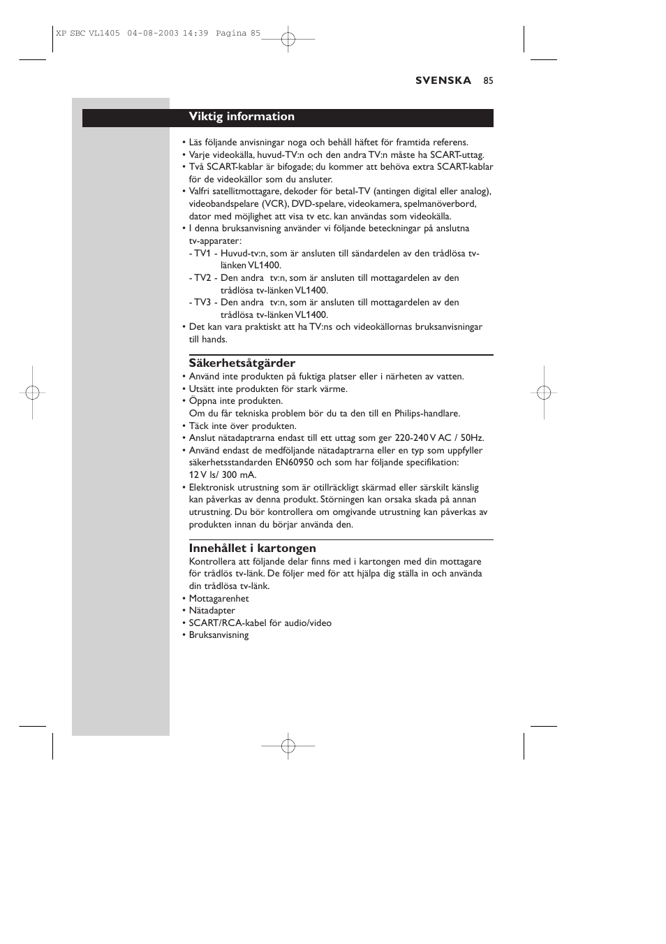 Philips VL1405 User Manual | Page 85 / 124