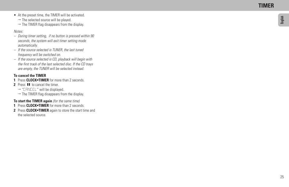 Timer | Philips FW320C User Manual | Page 25 / 27