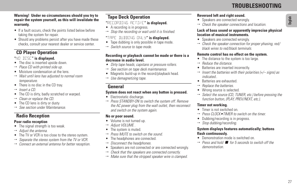 Troubleshooting | Philips FW320C User Manual | Page 27 / 27