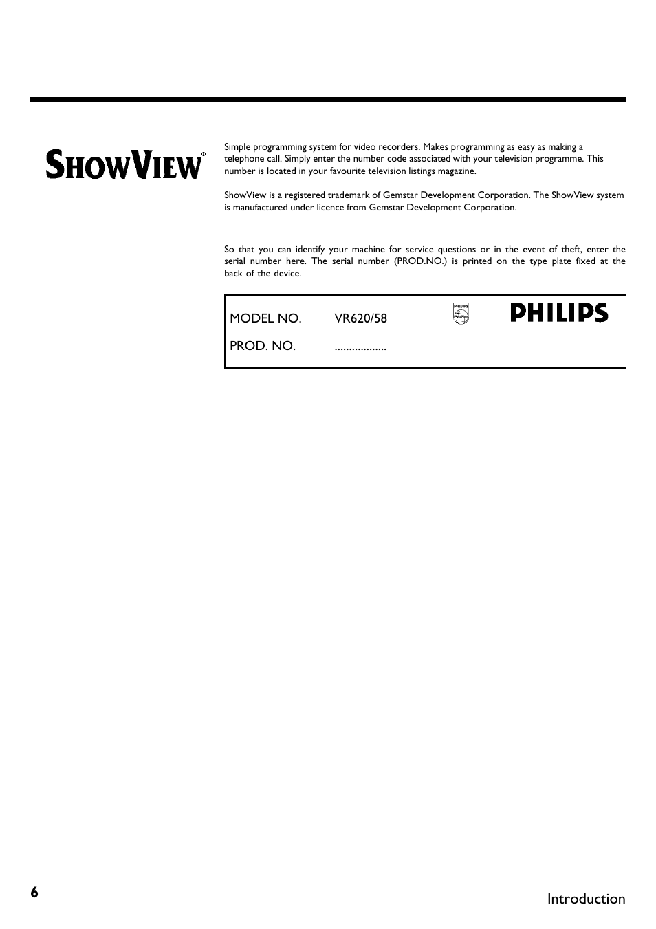 Introduction | Philips VR620/58 User Manual | Page 10 / 64