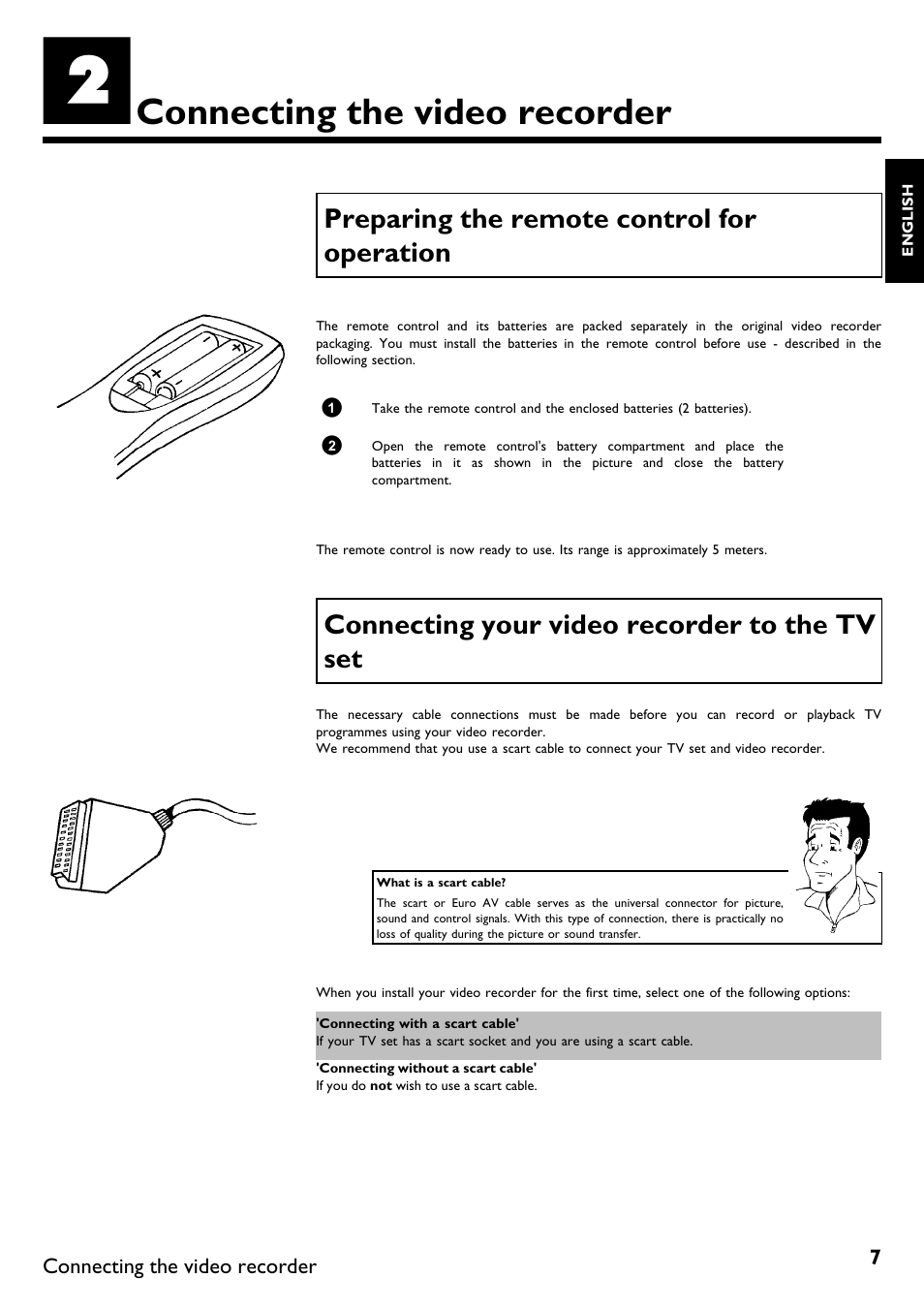 Connecting the video recorder, Preparing the remote control for operation, Connecting your video recorder to the tv set | Philips VR620/58 User Manual | Page 11 / 64