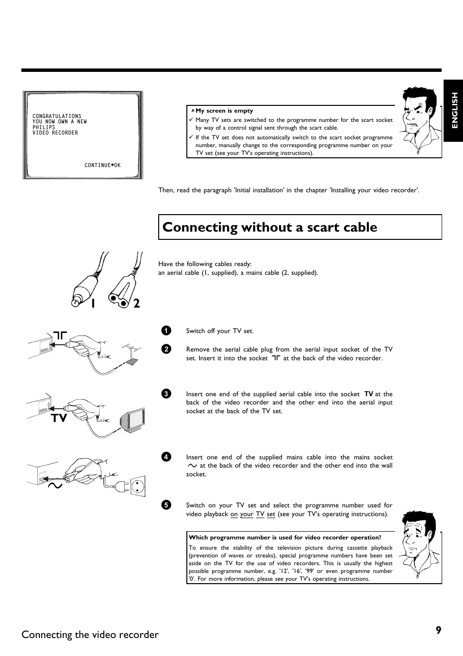 Connecting without a scart cable, Connecting the video recorder | Philips VR620/58 User Manual | Page 13 / 64