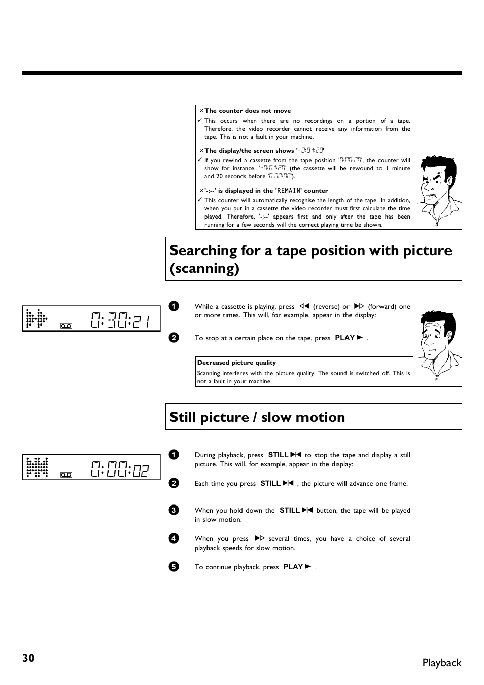 Still picture / slow motion, Playback | Philips VR620/58 User Manual | Page 34 / 64