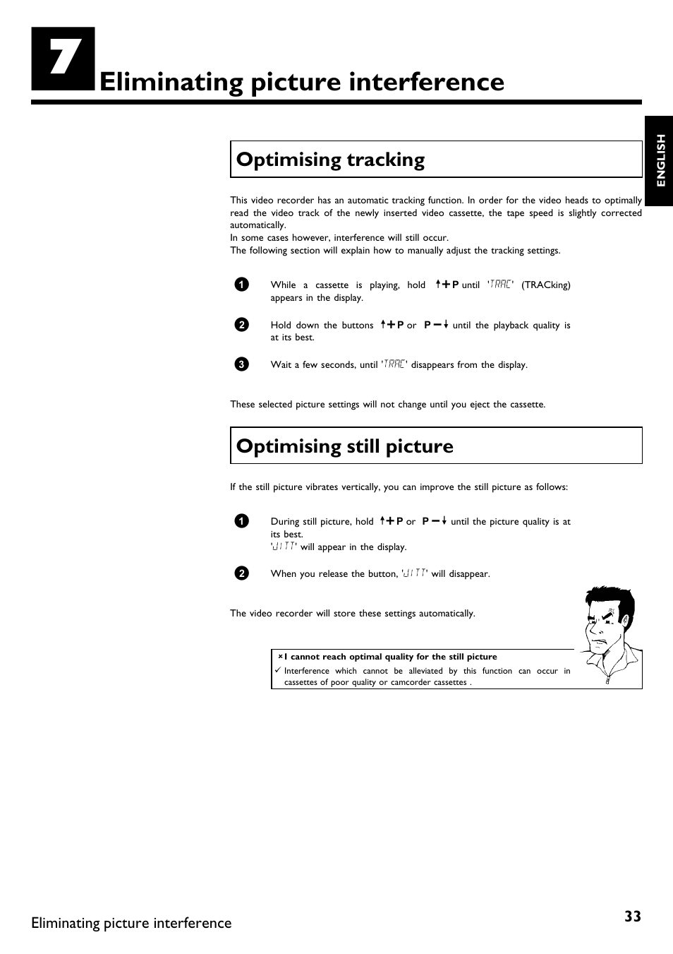 Eliminating picture interference, Optimising tracking, Optimising still picture | Philips VR620/58 User Manual | Page 37 / 64