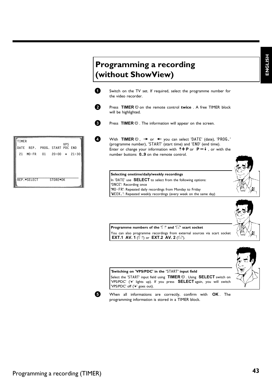 Programming a recording (without showview), Programming a recording (timer) | Philips VR620/58 User Manual | Page 47 / 64