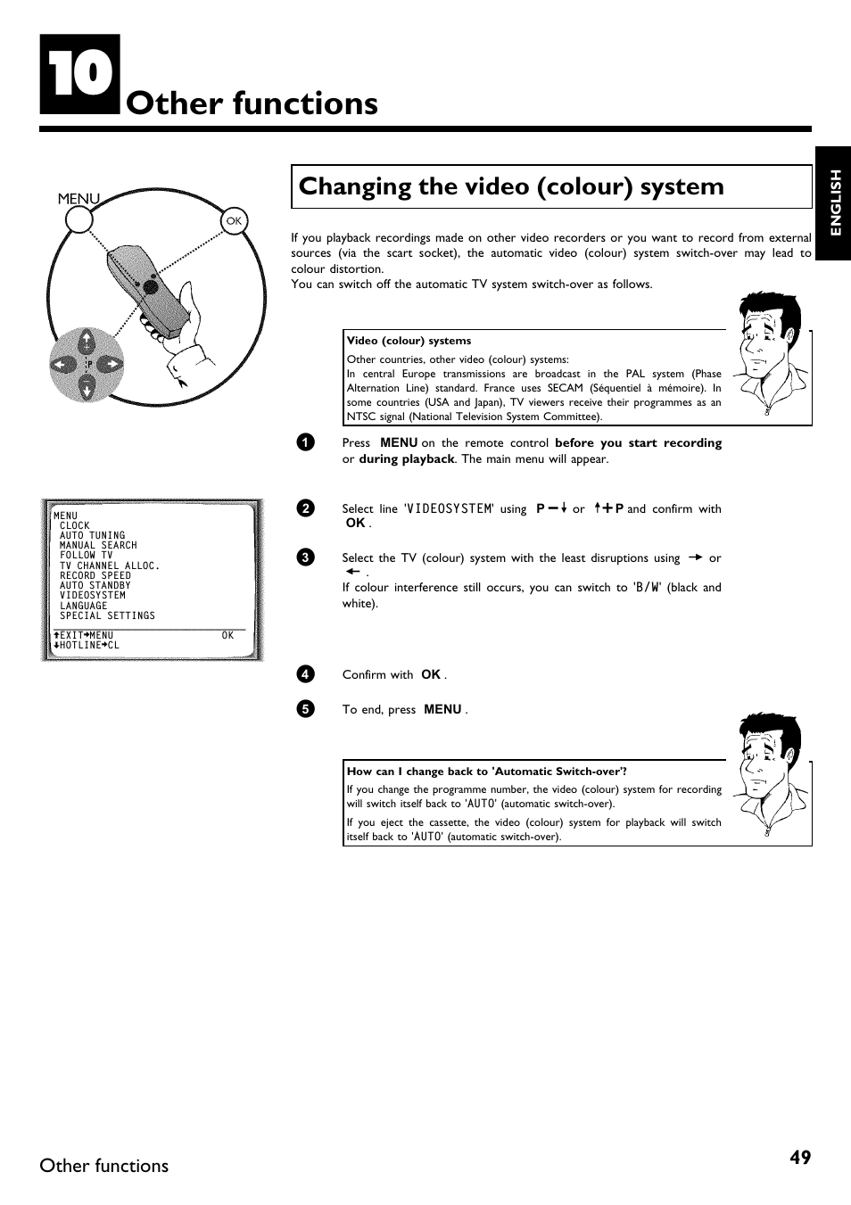 Other functions, Changing the video (colour) system | Philips VR620/58 User Manual | Page 53 / 64