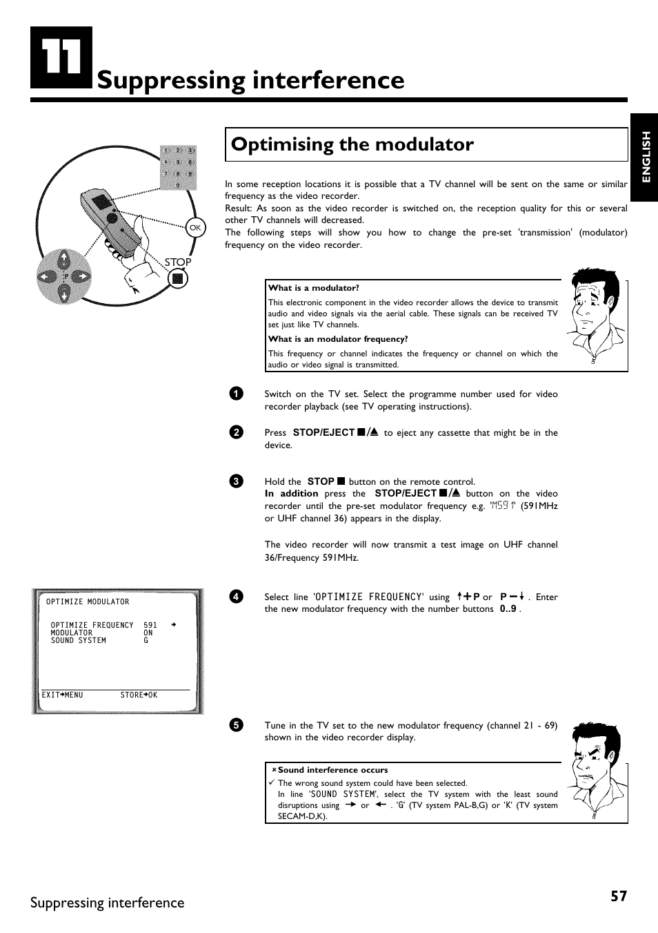 Suppressing interference, Optimising the modulator | Philips VR620/58 User Manual | Page 61 / 64