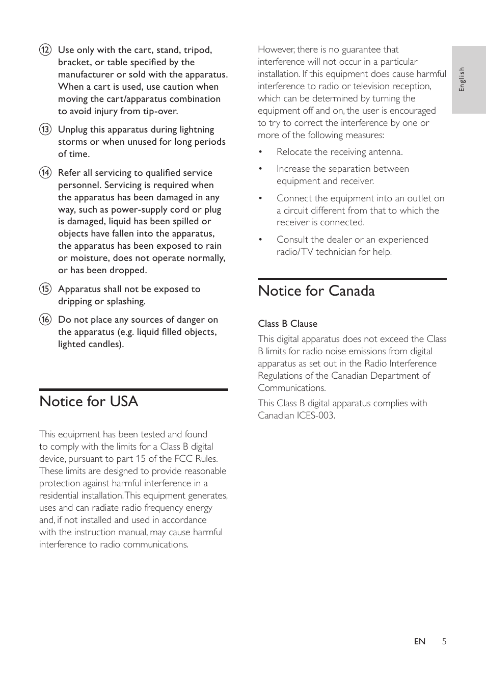 Notice for usa, Notice for canada | Philips SDV5122/27 User Manual | Page 5 / 14