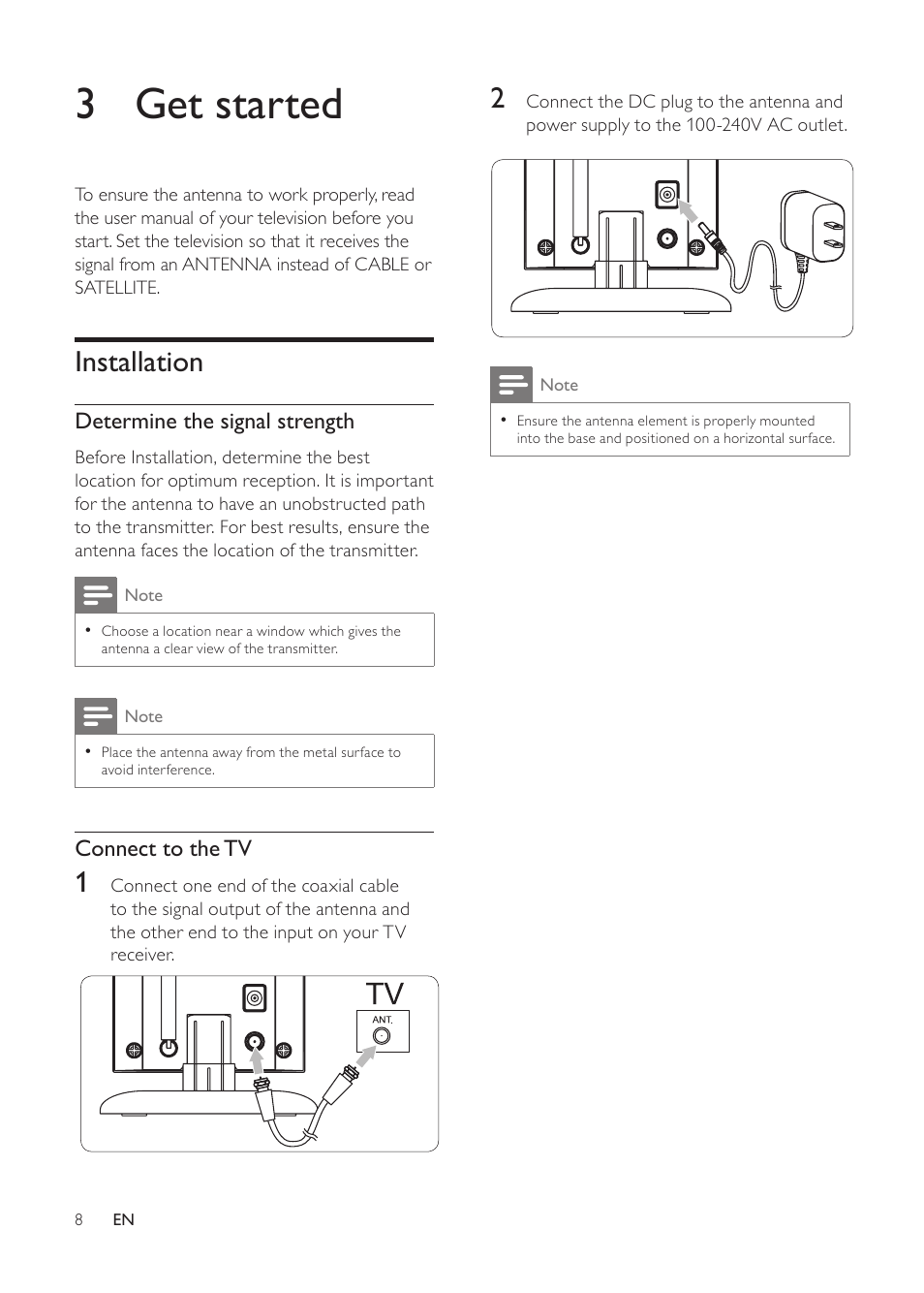 3 get started, Installation | Philips SDV5122/27 User Manual | Page 8 / 14